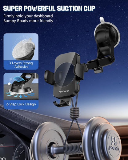 Wireless Car Charger, Fast Charging Phone Holder 3 in 1 Phone Mount Auto Clamping Car Accessories Compatible with Iphone 16 15 14 13 12 11 Xs XR, Samsung S23 Ultra S22 S21 S20/S10+ S9+ Note 9