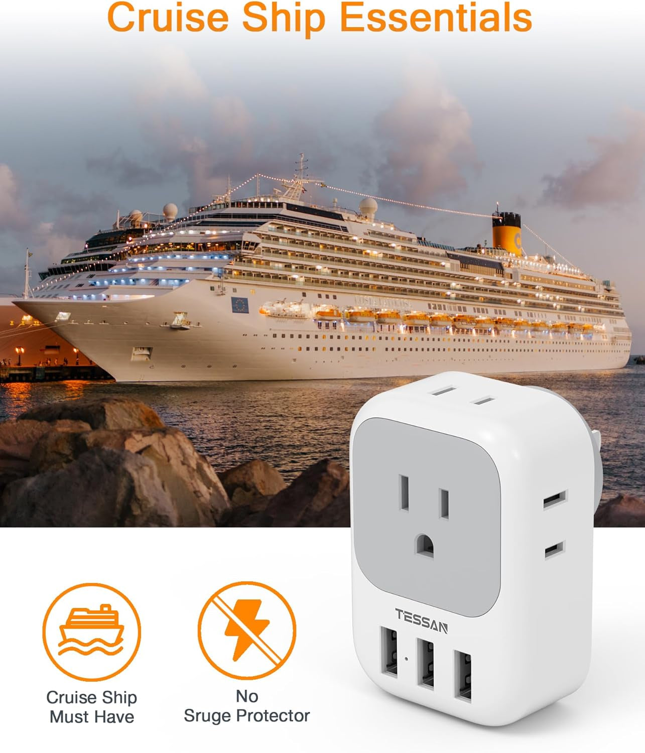 USB Charger Block with 4-Outlet Splitter and 3 USB Ports - Versatile Wall Adapter for Travel, Office, and Dorm Use