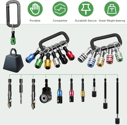 18PCS Bit Holder Keychain Gadgets for Men, Includes Right Angle Drill Adaptor,3Pcs 1/4" 3/8" 1/2" Drill Socket Adapter,3Pcs 1/4 Inch Hex Shank Quick Release Bar Socket Screwdriver 11P Bit Holder